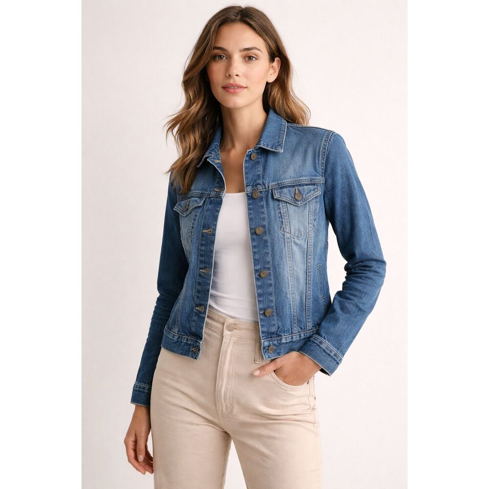 Massimo Dutti Womens Denim Jacket Blue Cotton Button Front Size S